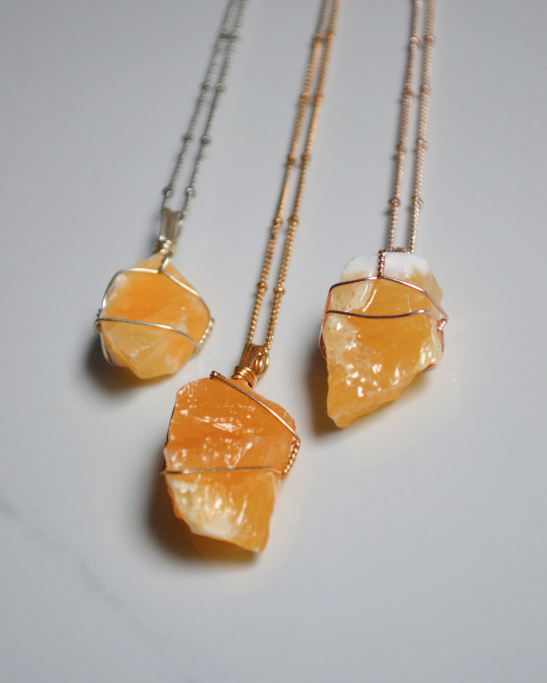 Orange Calcite Quartz Crystal Necklace