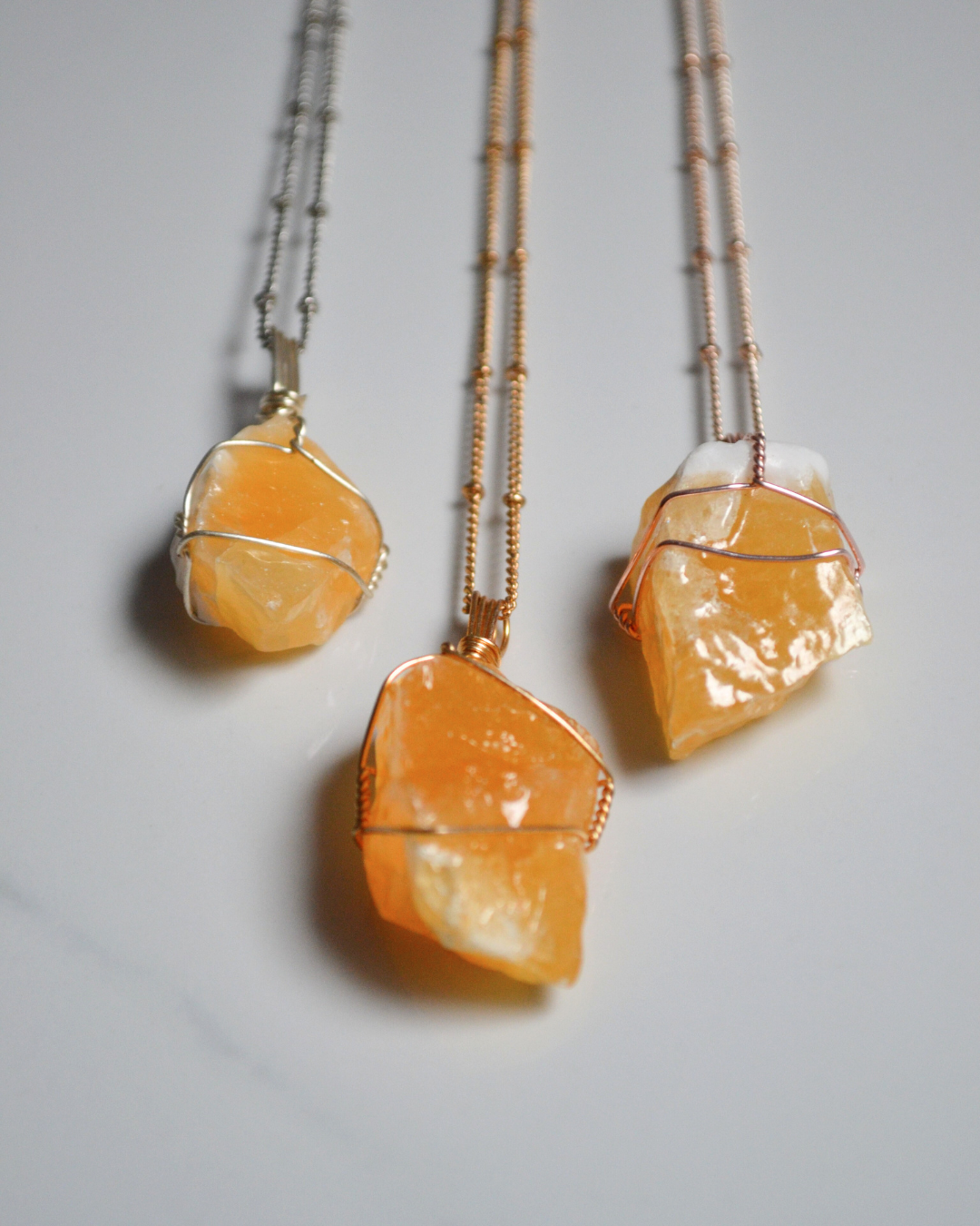 Orange Calcite Quartz Crystal Necklace