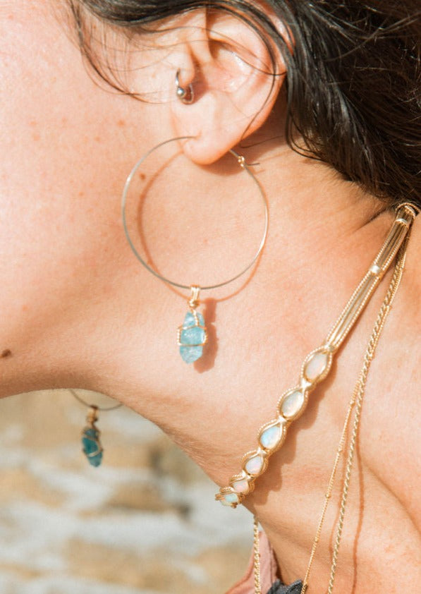 Blue Apatite Hoop Earrings | Gold