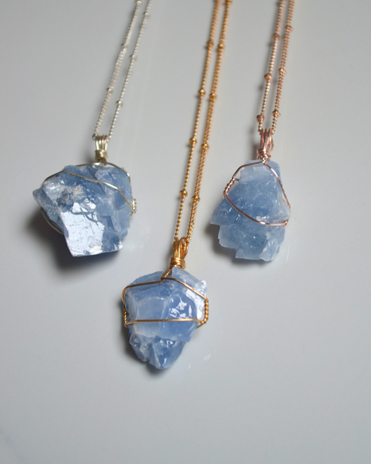 Blue Calcite Quartz Crystal Necklace