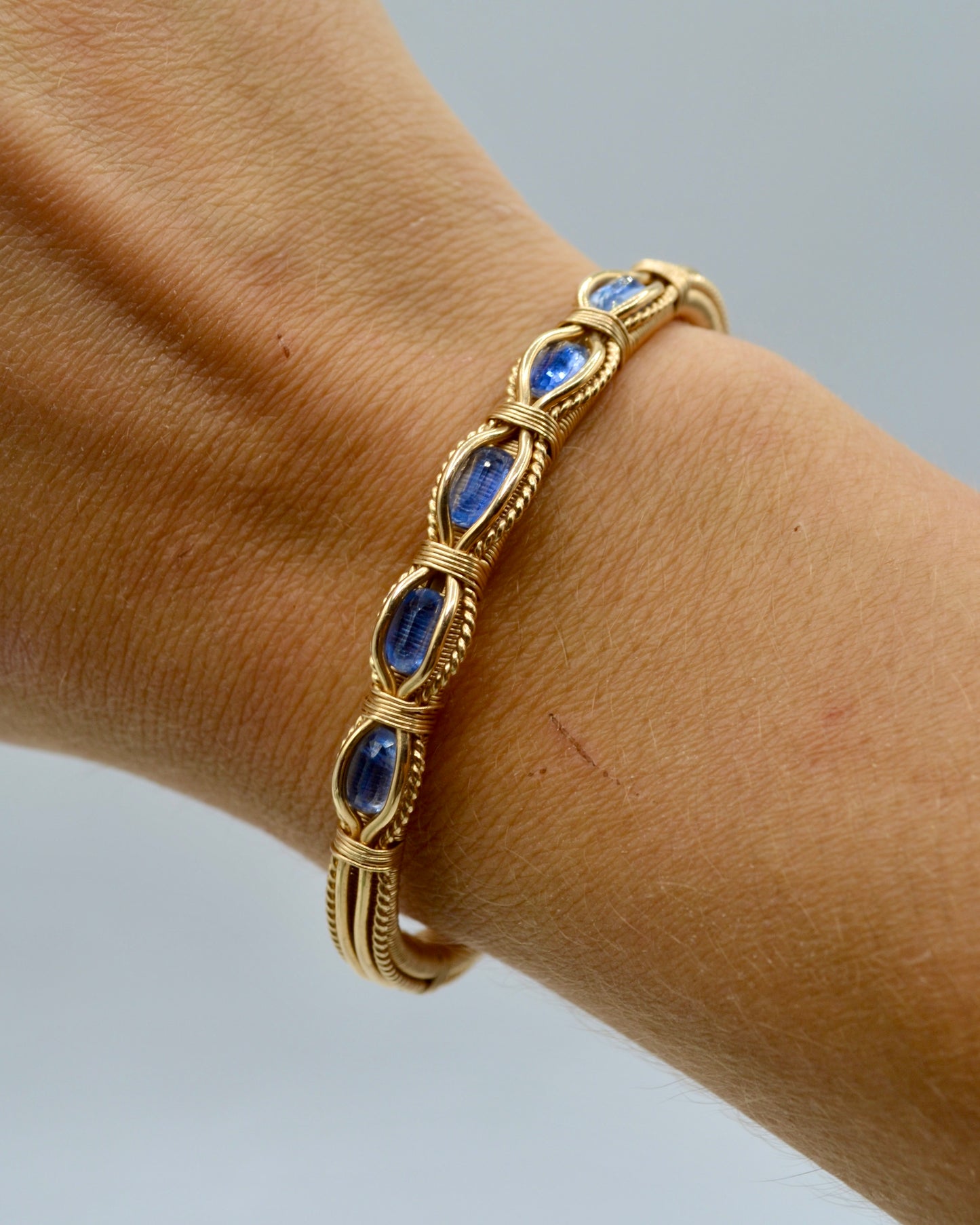 Blue Kyanite Asjustable Bangle Bracelet