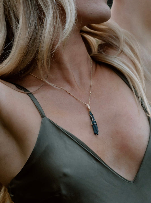 Black Kyanite Crystal Necklace Mini