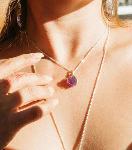 Raw Amethyst Crystal Necklace Mini