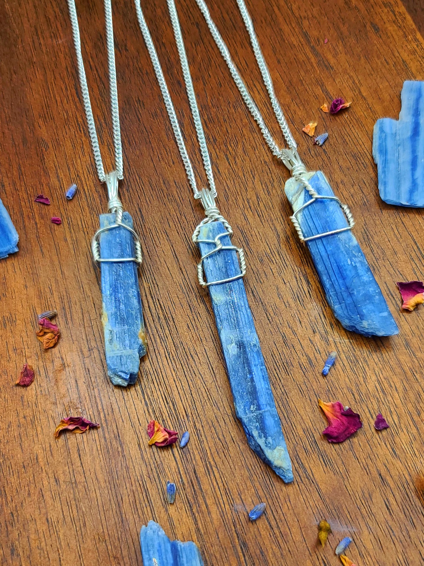 Blue Kyanite Silver Crystal Necklace