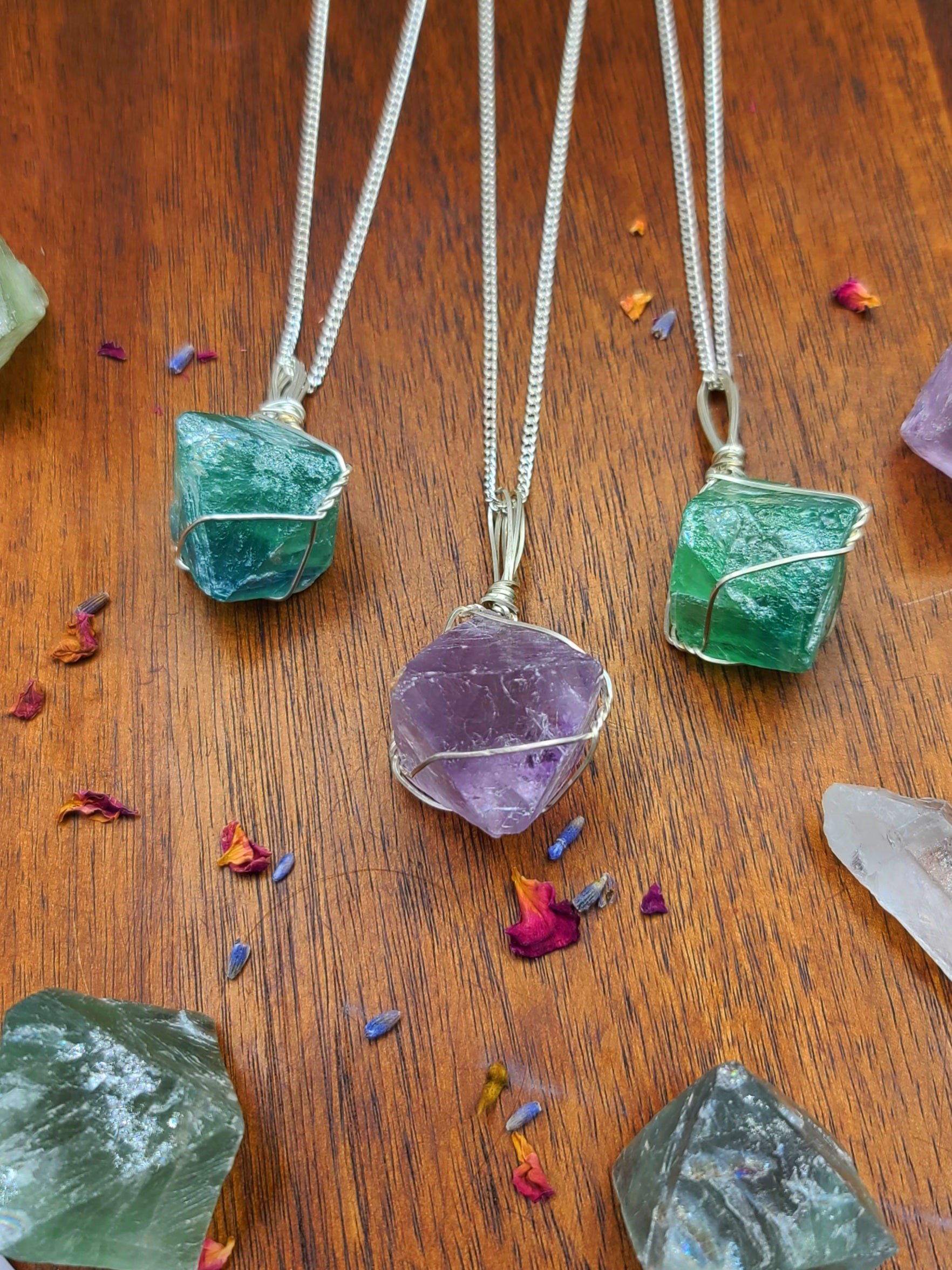 Electroformed Fluorite, Tourmaline and Amethyst necklace 02 | Silent Trees  Studio