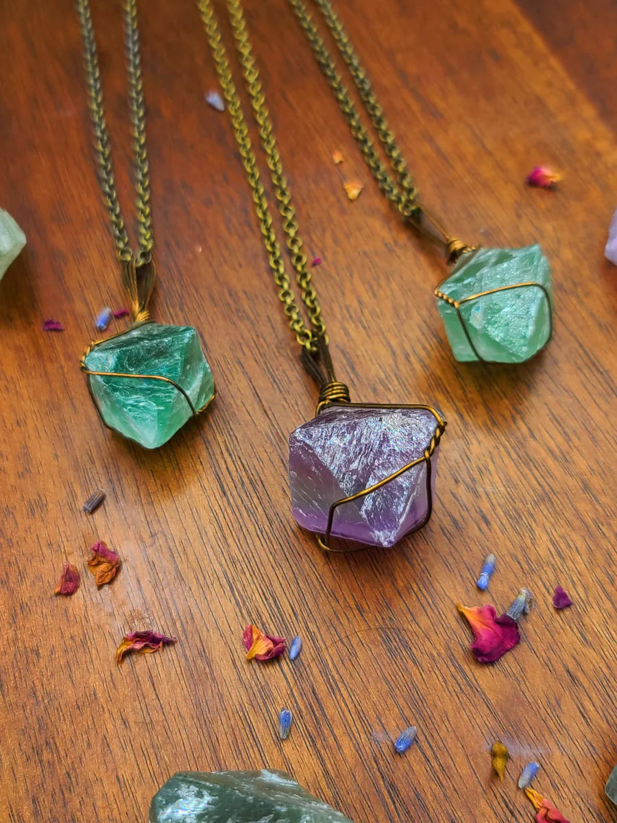 Rainbow FLUORITE Crystal Necklace, Mala - Handmade Jewelry, Beaded Nec –  Throwin Stones