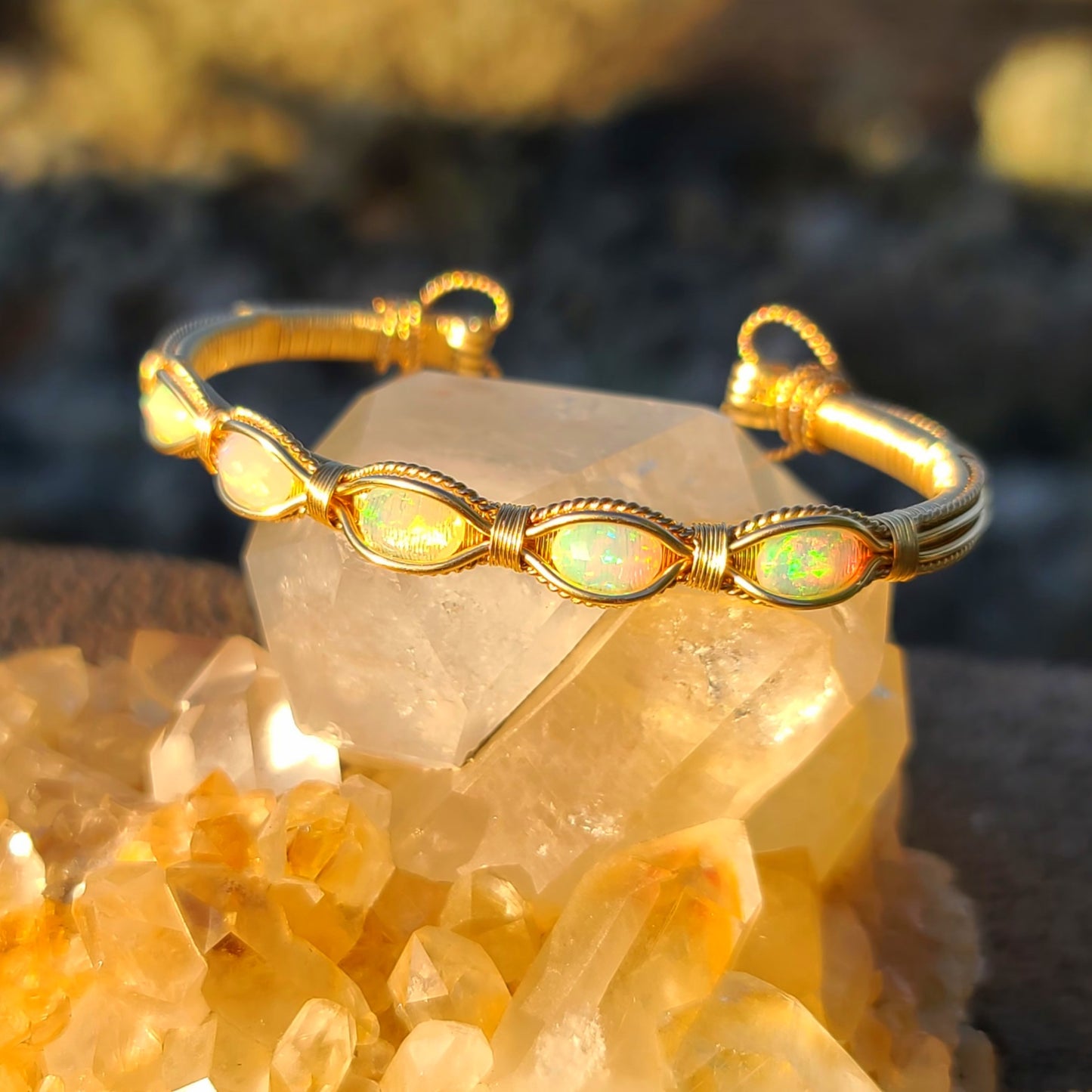 Ethiopian Opal Bangle Bracelet 14kt Gold Wire