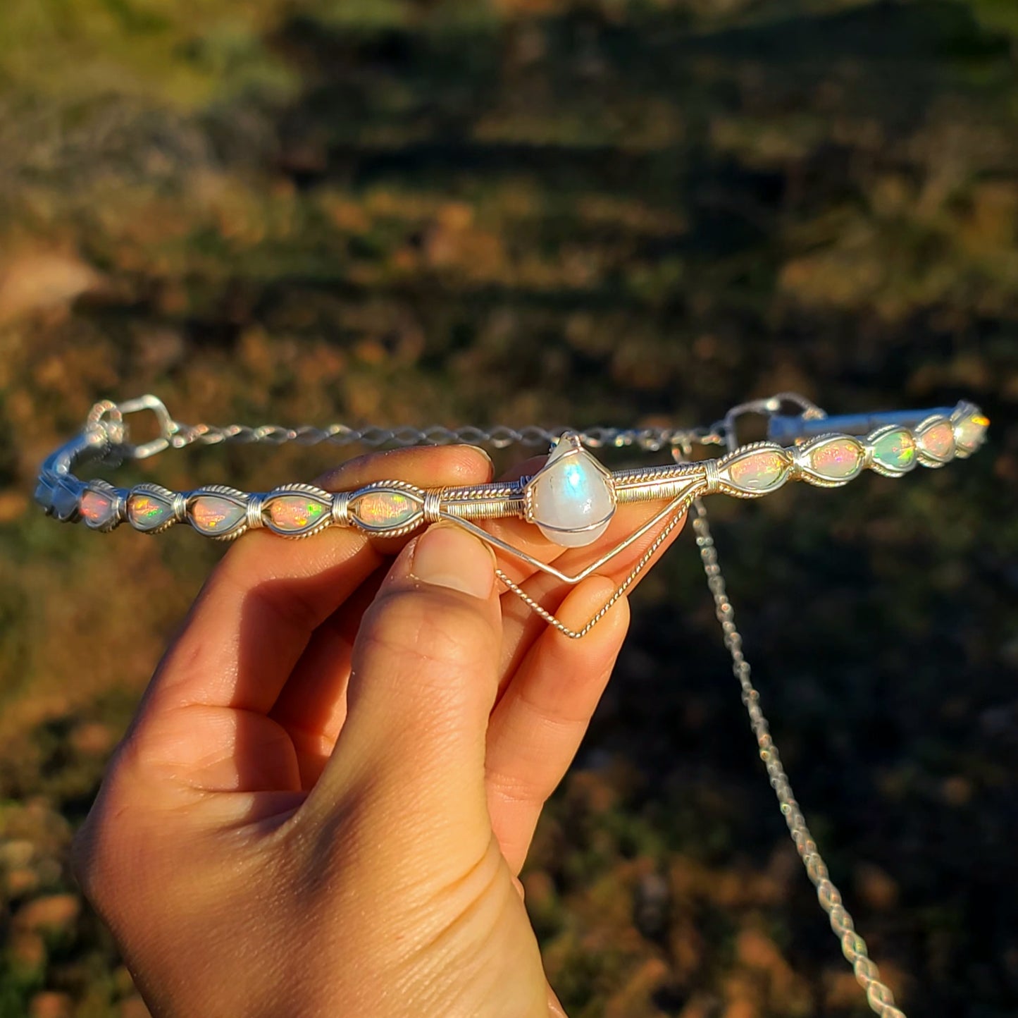 Angelic Realms : Opal & Moonstone Sterling Silver Crown Custom Made to Order