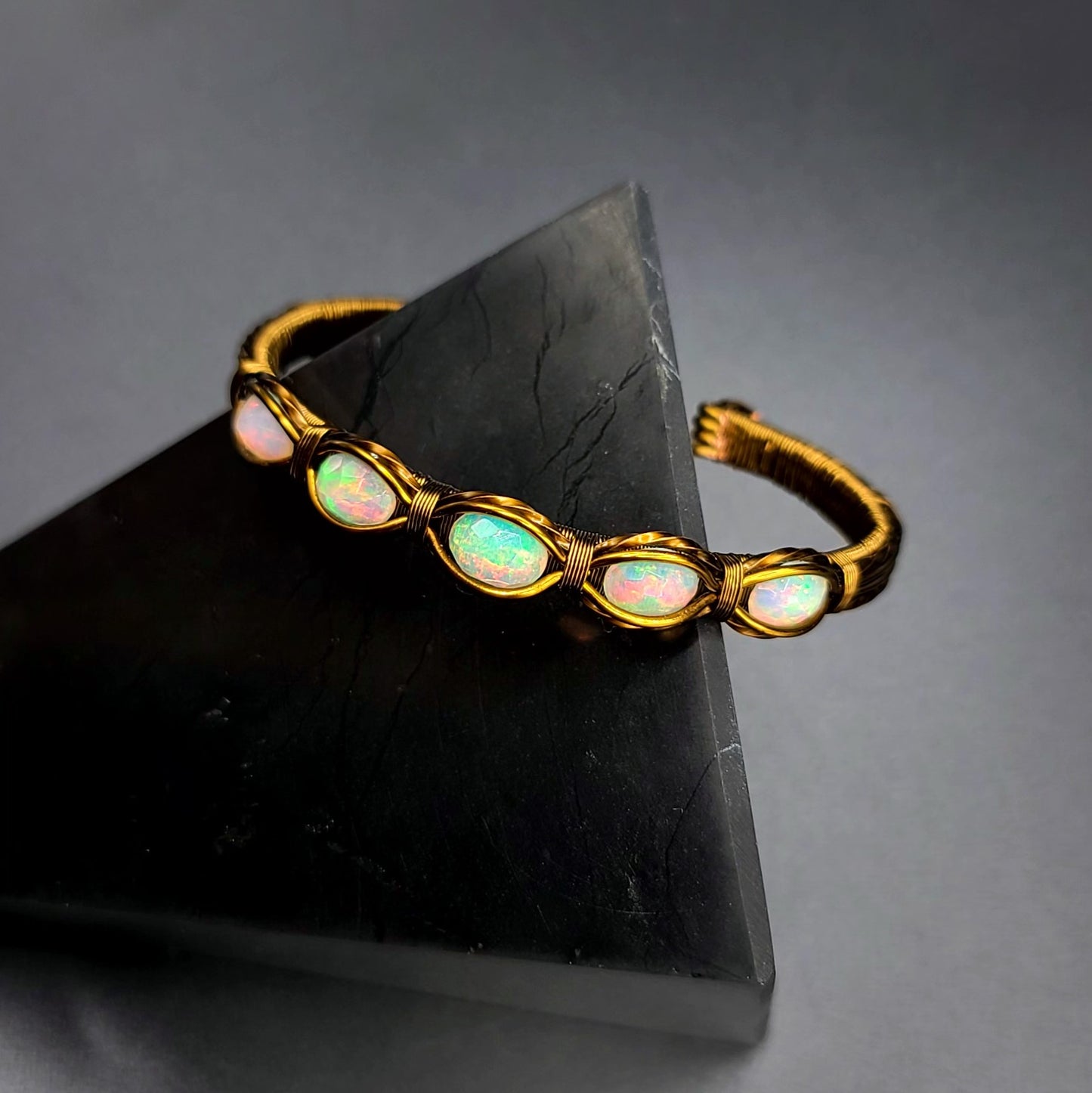 Ethiopian Opal Adjustable Bangle Bracelet