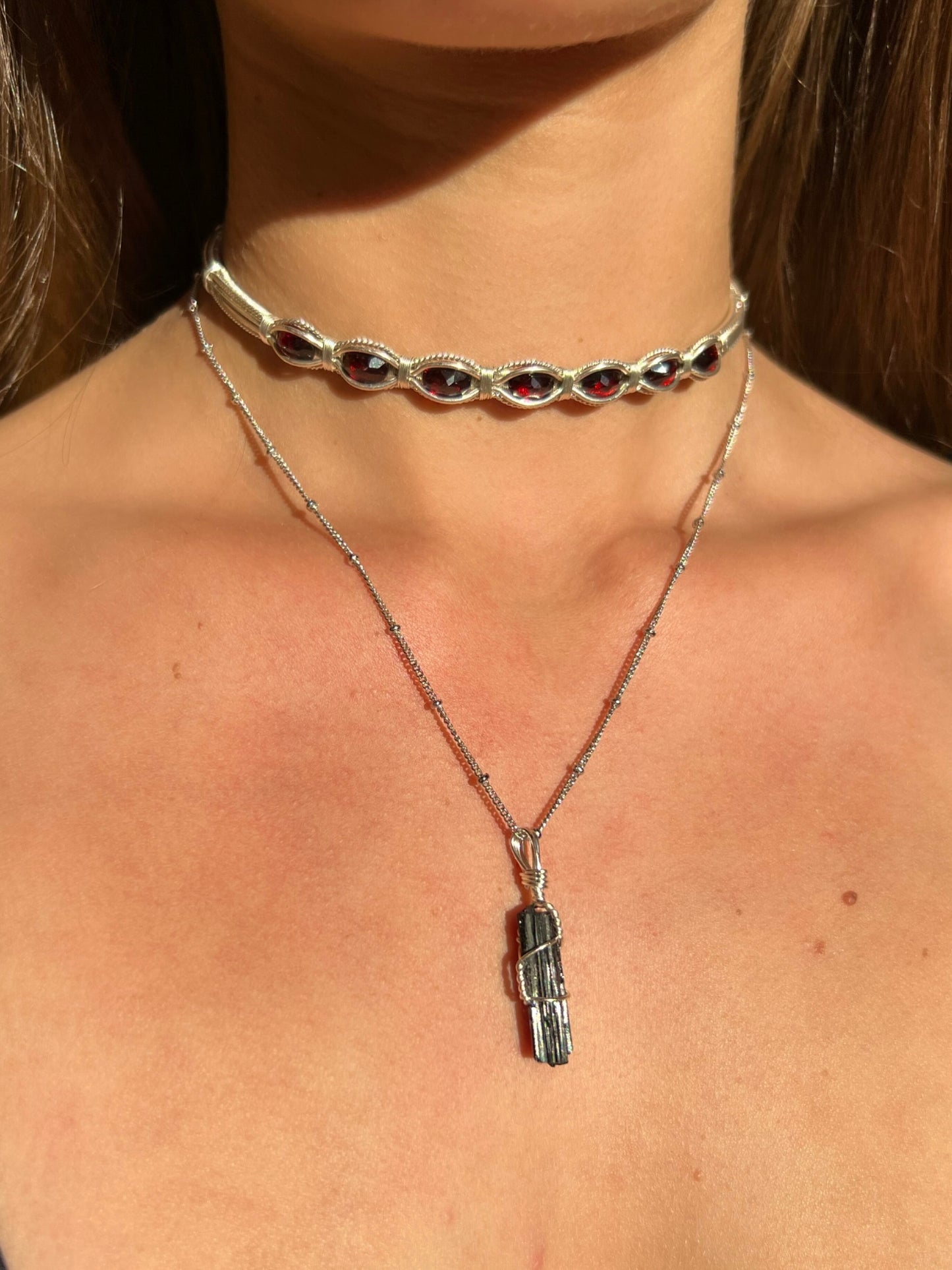 Black Tourmaline Crystal Necklace Mini ~ Silver ~