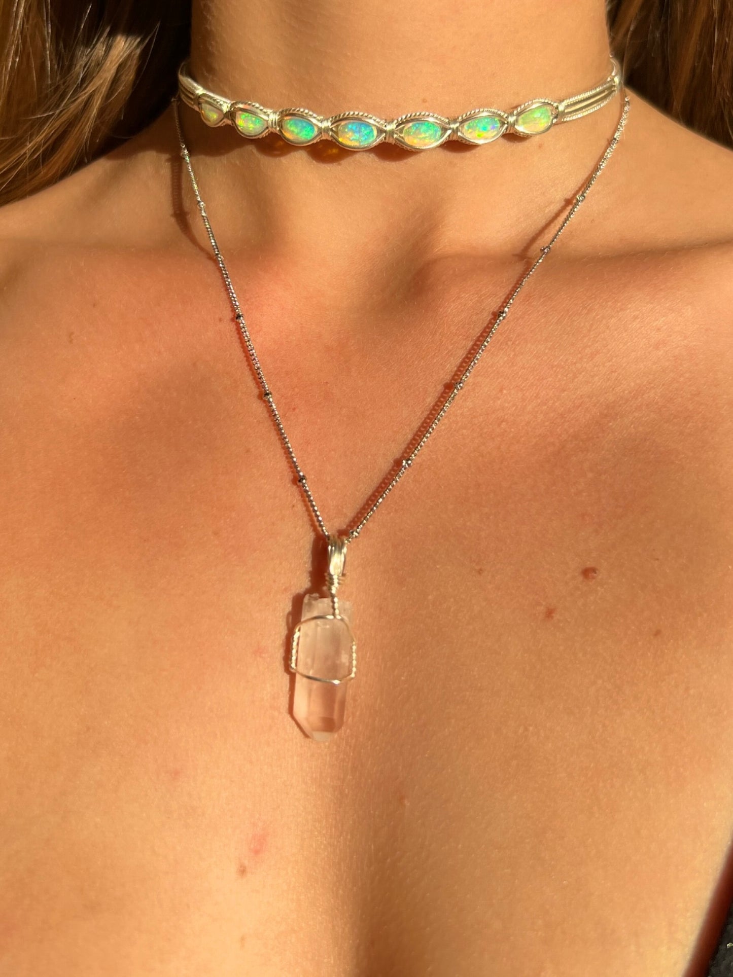 Pink Quartz Crystal Necklace Mini ~ Silver ~