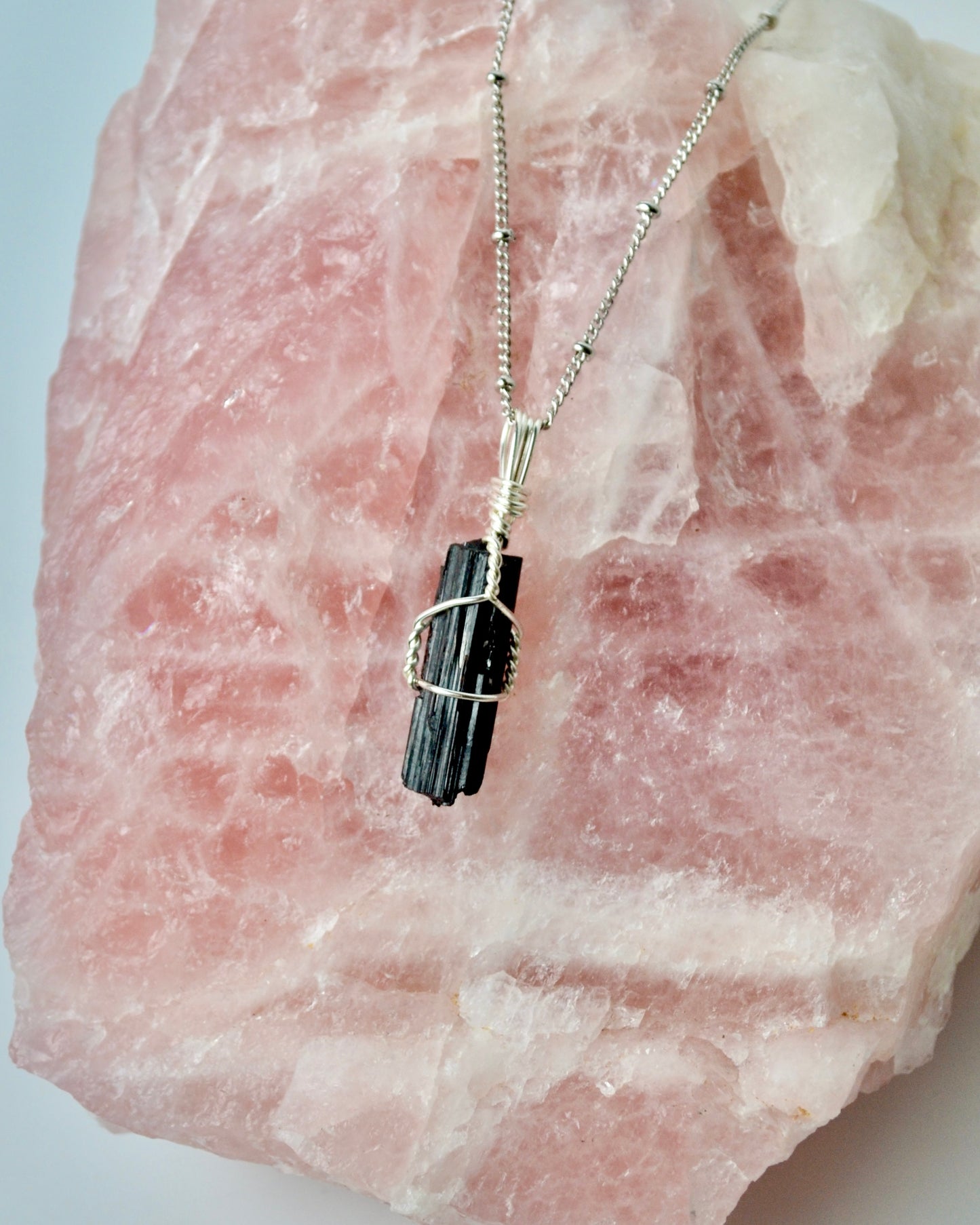 Black Tourmaline Crystal Necklace Mini ~ Silver ~
