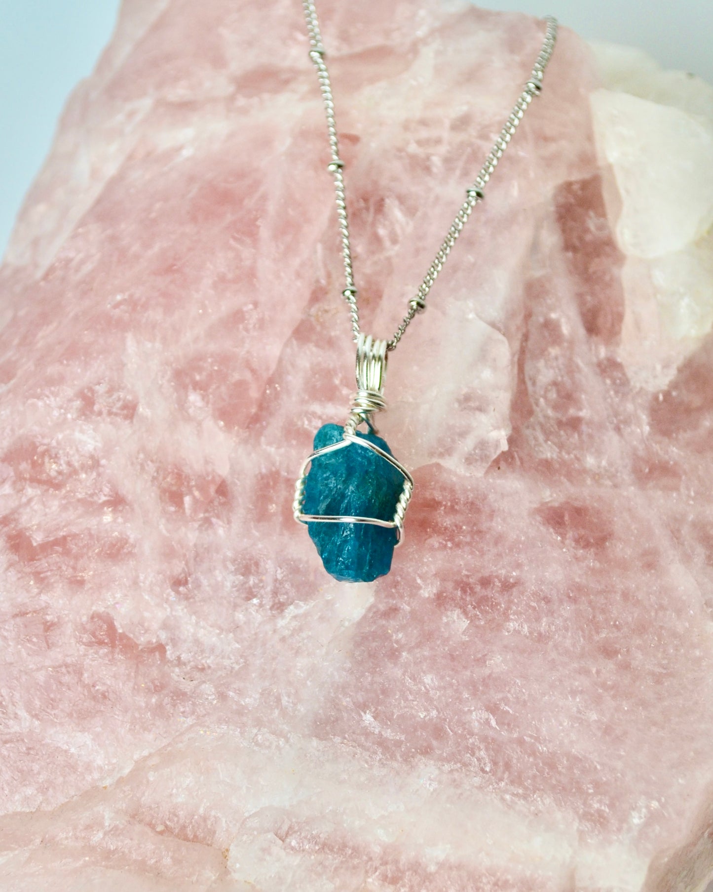 Blue Apatite Crystal Necklace Mini (Darker Blue)