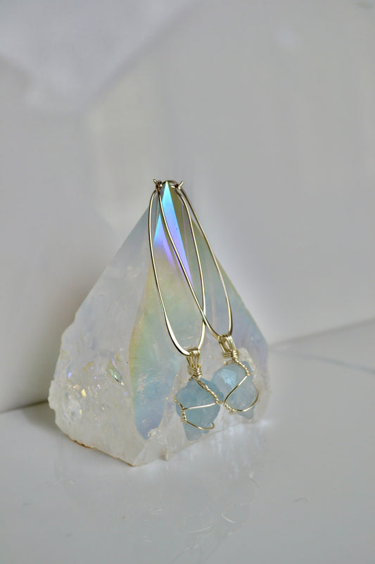 Blue Calcite Crystal Hoop Earrings