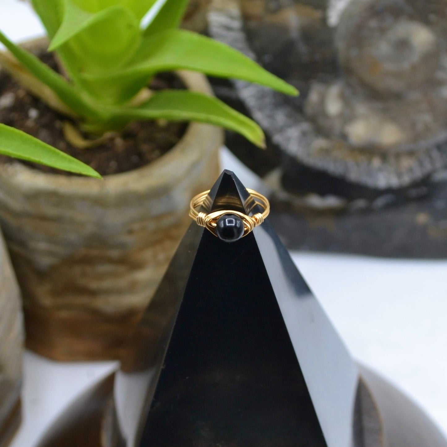 Black Onyx Crystal Ring
