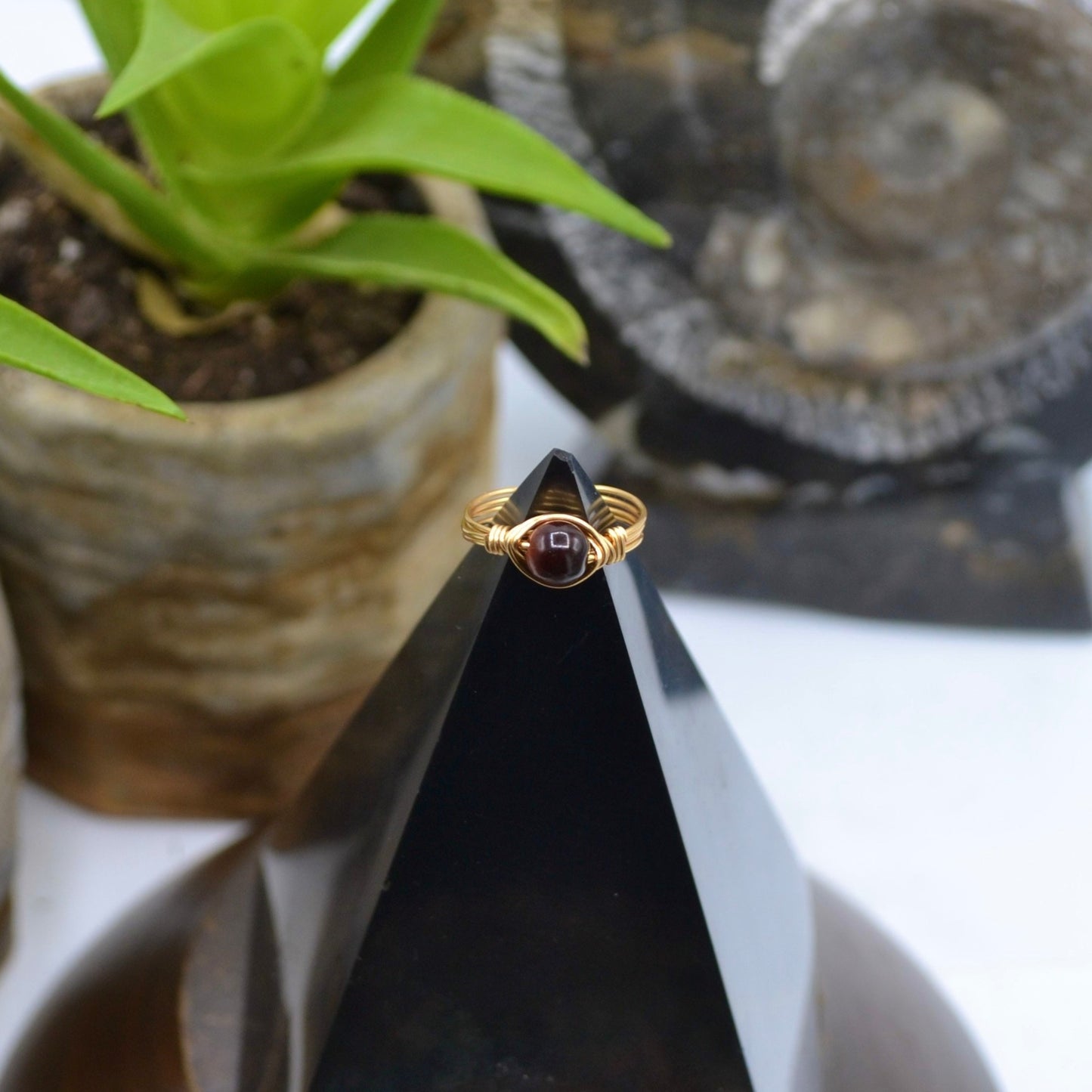 Red Tigers Eye Crystal Ring