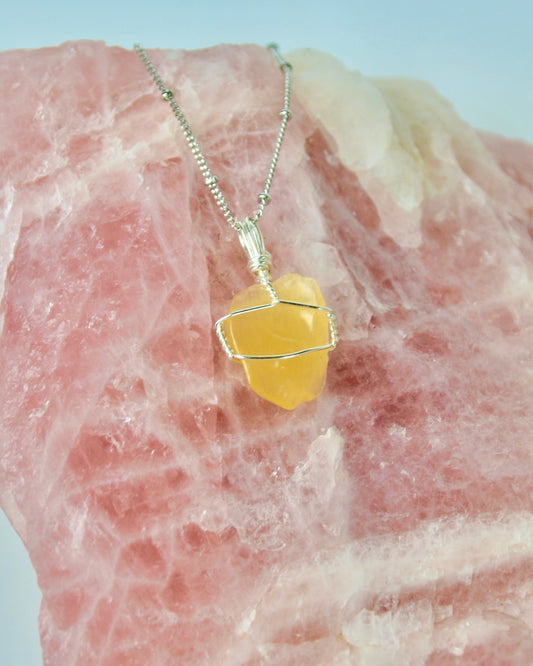 Orange Calcite Crystal Necklace Min