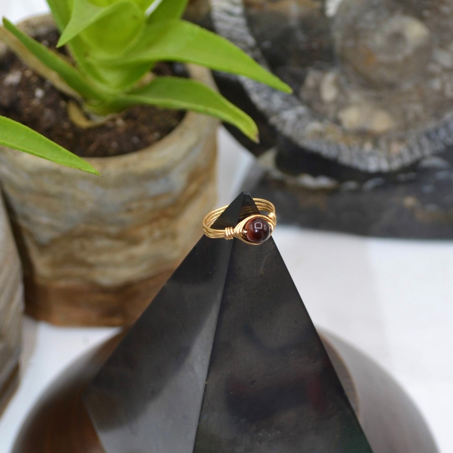 Red Tigers Eye Crystal Ring